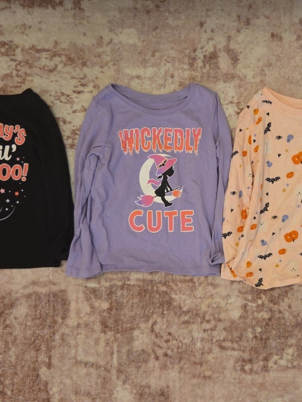 Toddler Halloween Tops - Black, Lavender, Peach (3-Pack)